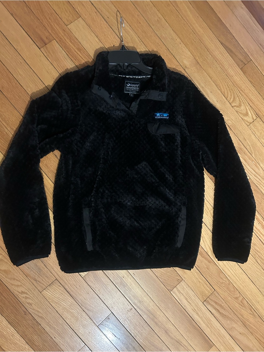 Simply Southern Black Plush Quilted Fleece Pullover Jacket